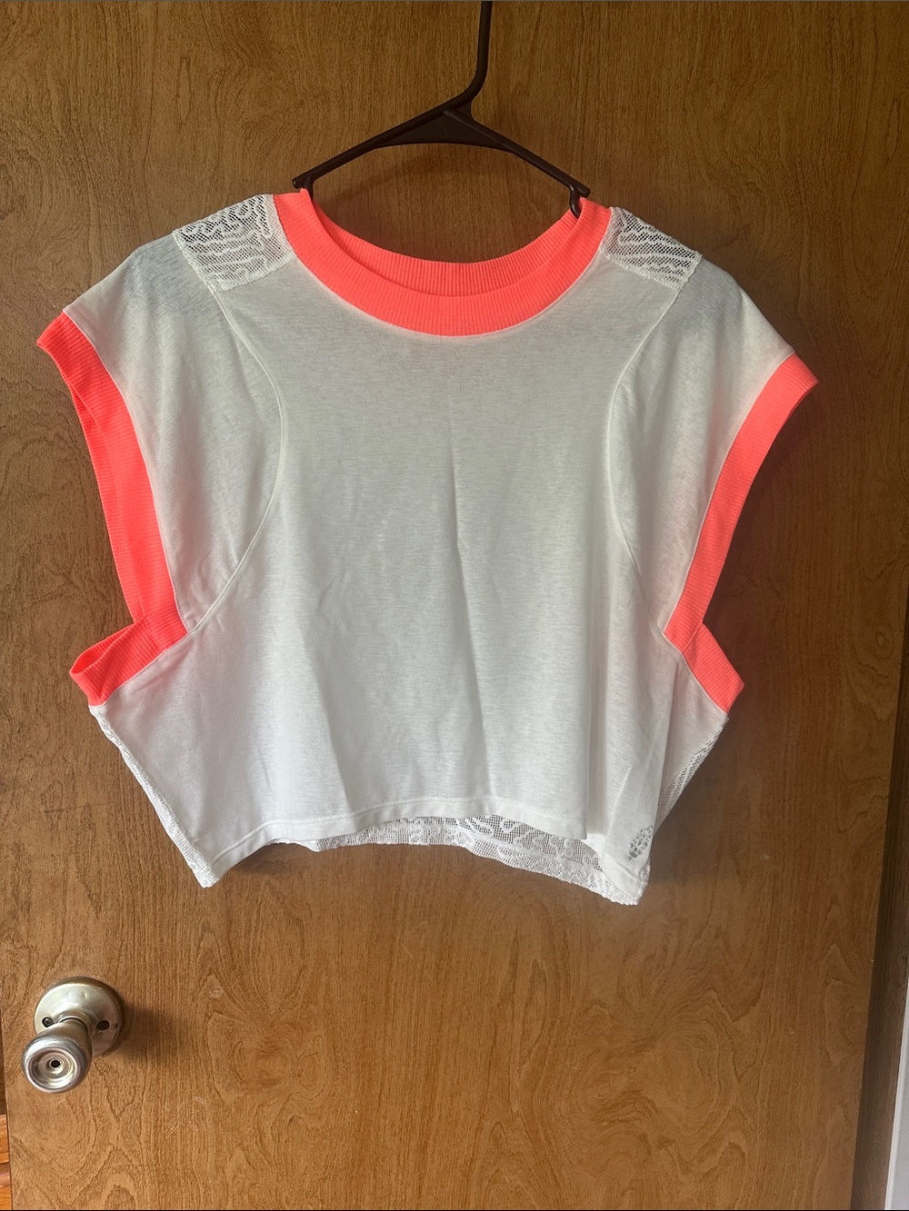 FP Movement by Free People White Crop Top with Neon Coral Trim